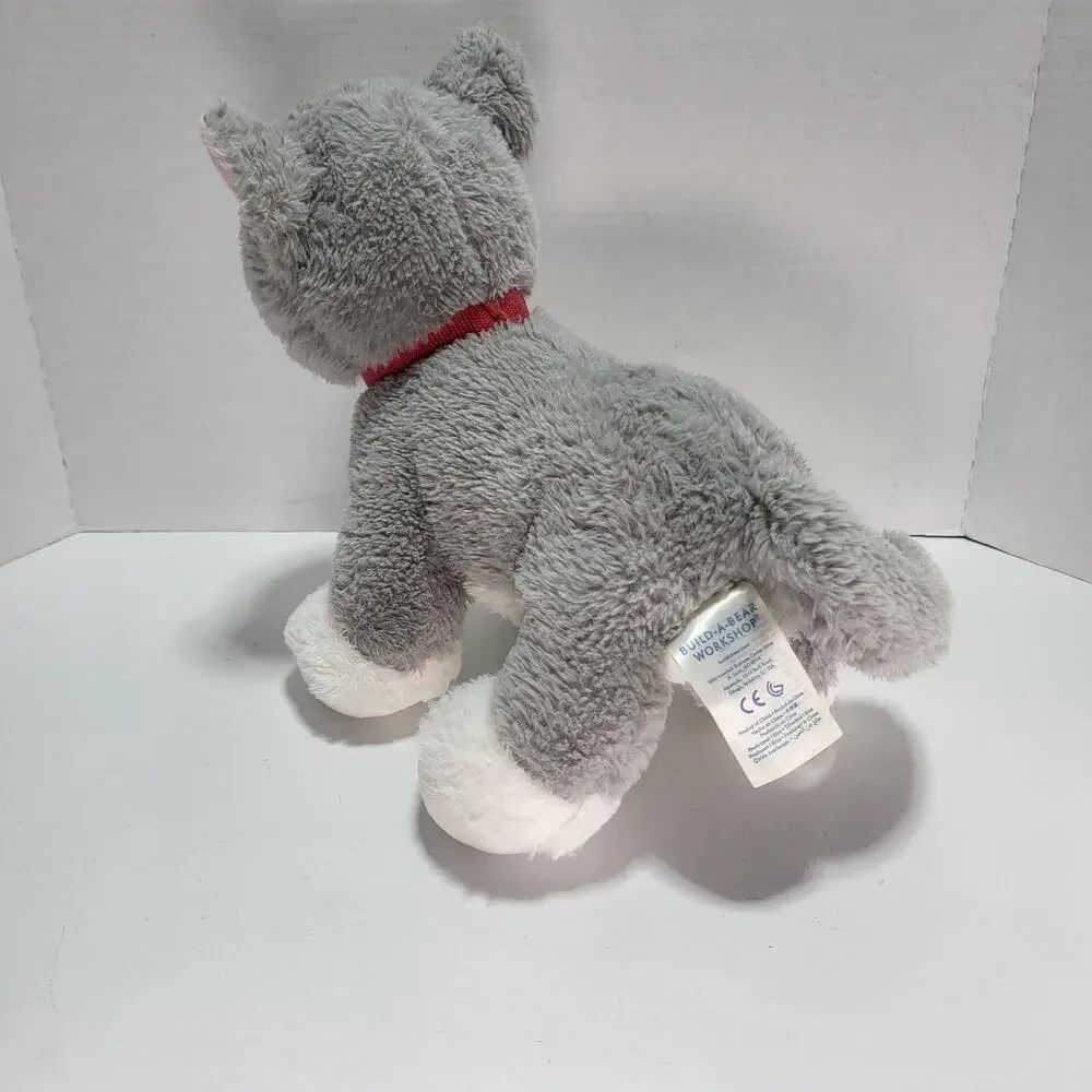 Build A Bear Promise Pets Gray White‎ Kitty Cat Plush Red Collar Green Eyes